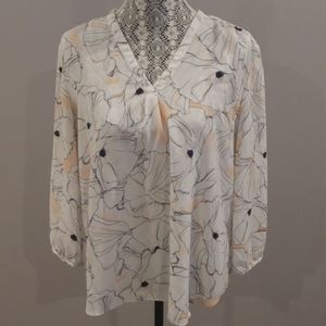 Sheeer Floral Print Top with 3/4 Length Sleeves